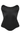 A black strapless corset bustier top with structured boning details, shown against a plain white background.